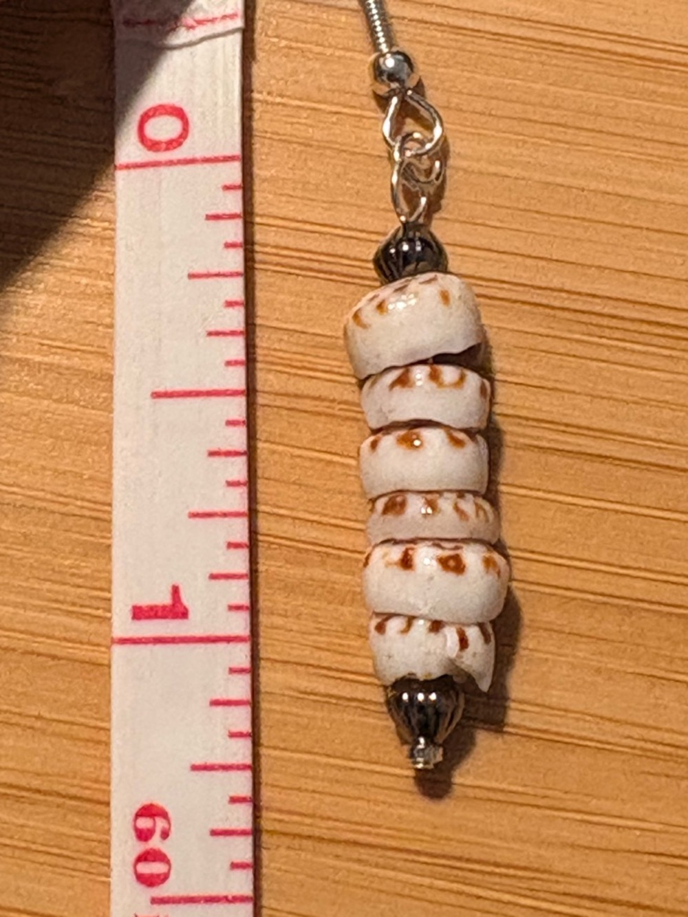 Hand Crafted Earrings Puka Stacked Seashell Silver Dangles Sea Ocean Islands - Picture 3 of 5